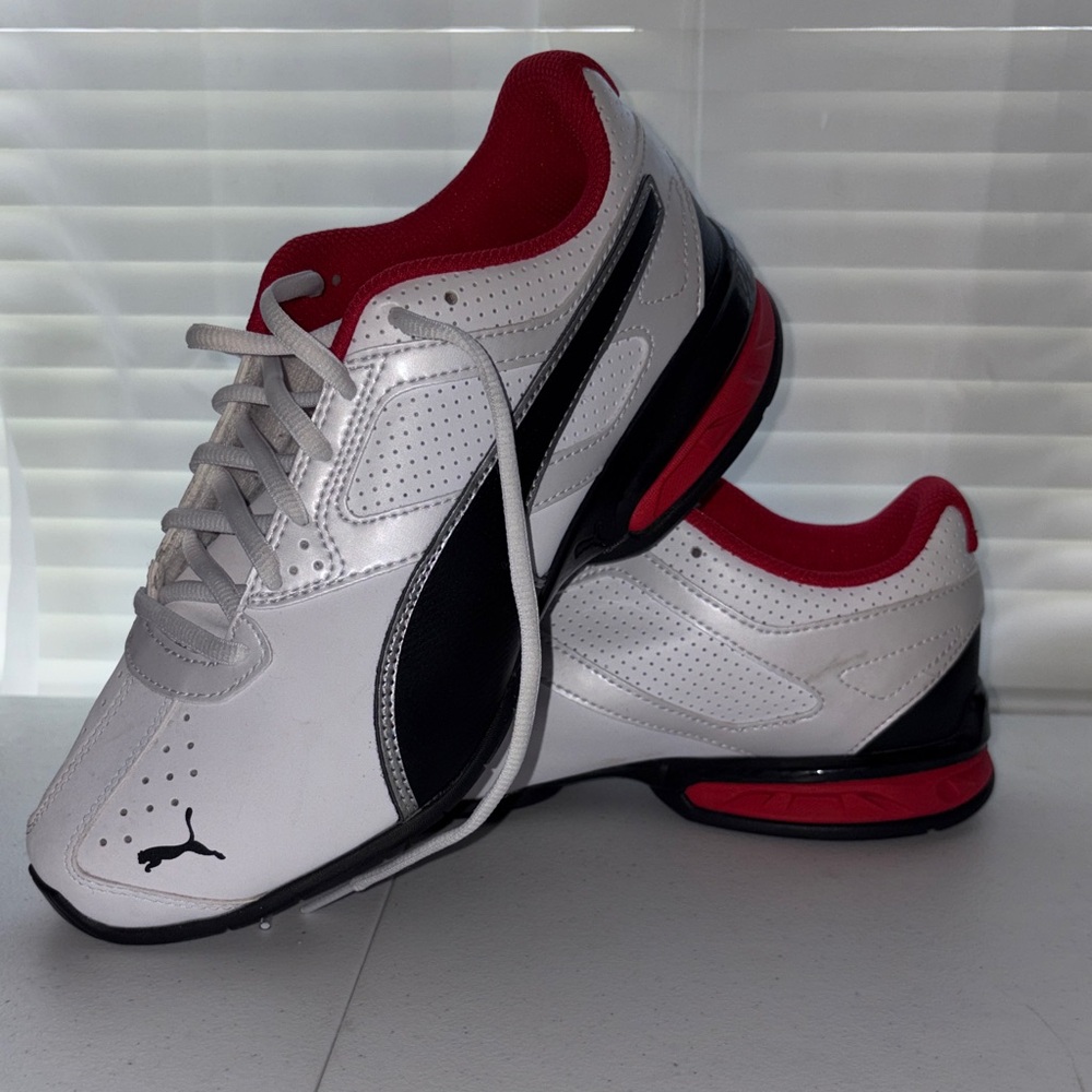 Puma White Sneakers with Red and Black Accents
